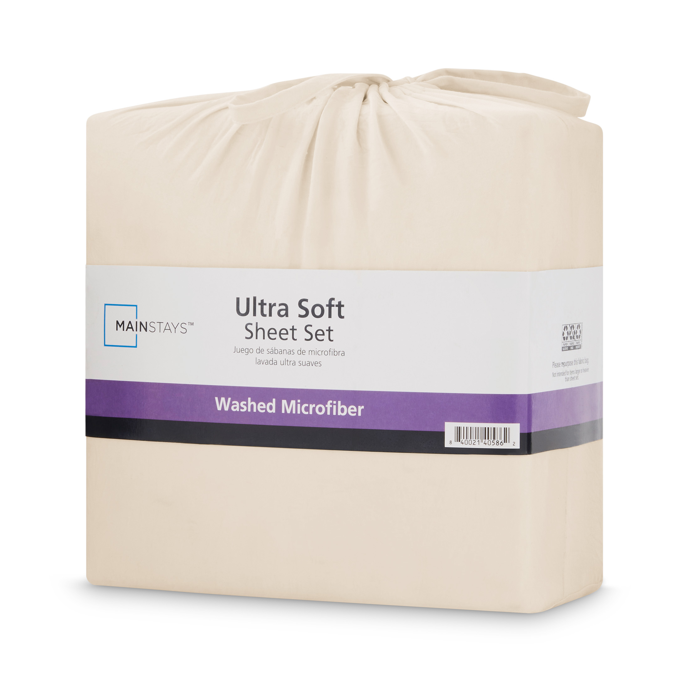 Mainstays Enzyme Washed Microfiber Bed Sheet Set, Vanilla Dream, Full, 4 Pieces