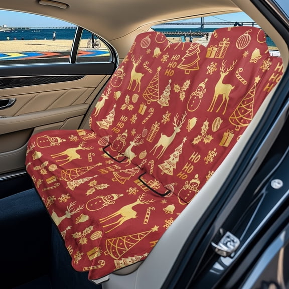 Xoenoiee Deer Snowman Candy Snowflake Pattern Car Seat Cover for Back Seat, Waterproof Rear Bench Towel Seat Covers Christmas Decoration Non-Slip Rear Seat Protector Car Interior Accessories for Dogs