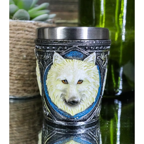 Ebros Full Moon Alpha Wolf 2-Ounce Shot Glass Resin With Stainless Steel Liners
