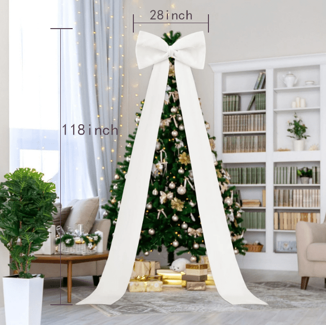 Meikd Extra-Large Decorative Bow: Giant Bow with Long Tassels—Perfect for Gift Decorations, Wedding Arches, Holiday Parties, and Christmas Trees (White)