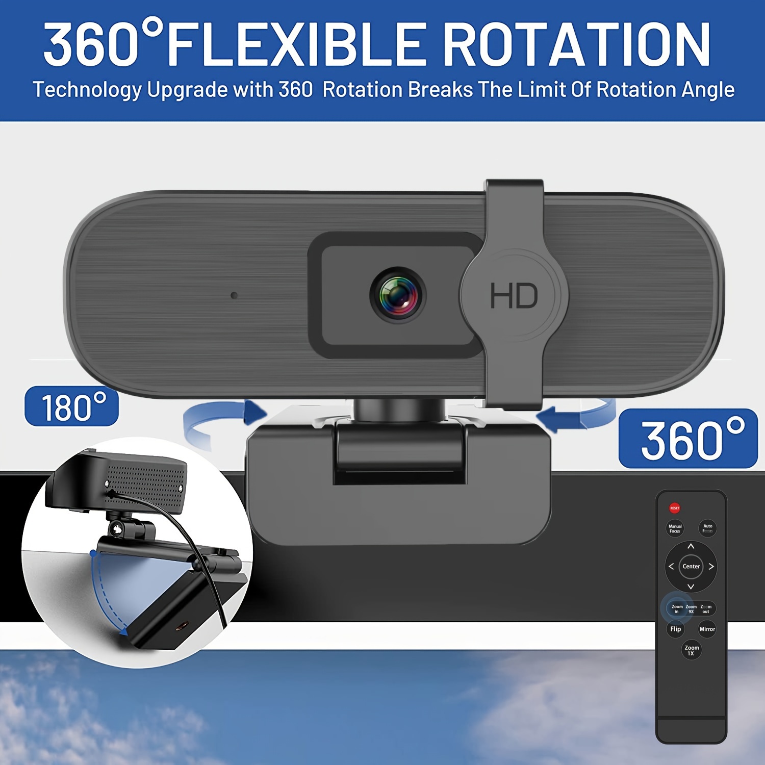 4K Webcam with Auto Zoom, Remote & Privacy Cover, Adjustable White Balance, Built-in Mic, Plug & Play for Laptop/Desktop, Ideal for Video Calls and Meetings