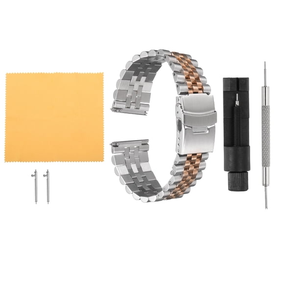 Uxcell Stainless Steel Mesh Watch Band 24mm Quick Release Universal Metal Watch Strap Double-Lock Deployment Clasp Replacement Bands for Men Women, Silver Rose Gold