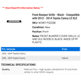 thumbnail image 2 of Front Bumper Grille - Black - Compatible with 2012 - 2014 Toyota Camry LE XLE 2013, 2 of 2