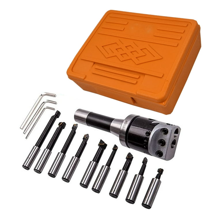 Machining Tools 2 Inch Boring Head Set With MT2 Shank & 9 Carbide Boring Bars - 3/8"-16 Thread For Milling Machines & Lathes MT2 Shank Boring Head With Carbide Bars