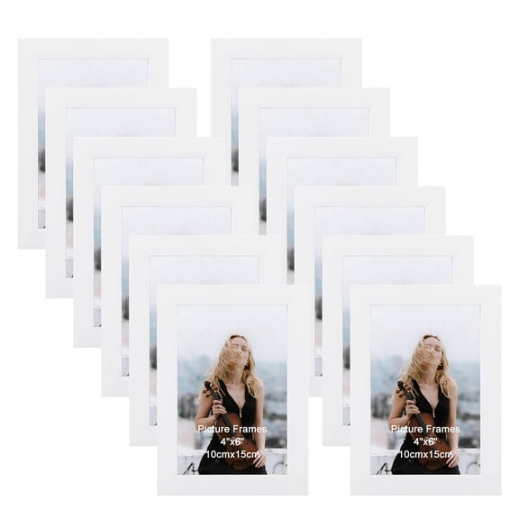 4x6 Picture Frame Set of 12, White Woodgrain Photo Frames Bulk for Wall or Tabletop