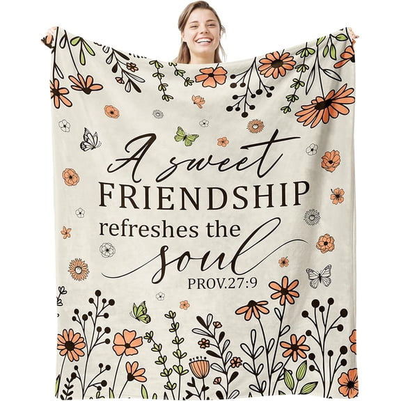 Friendship Gifts for Women Friends Christian Birthday Religious Gifts for Women Friendship Inspirational Spiritual Gift for Best Friend Scripture Floral Blanket with Bible Verse 50" X 60"