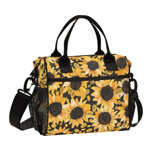 Hand Drawn Sunflowers Lunch Bag Insulated Lunch Box Leakproof Reusable Cooler Tote Adjustable Shoulder Strap for Men Women 9L