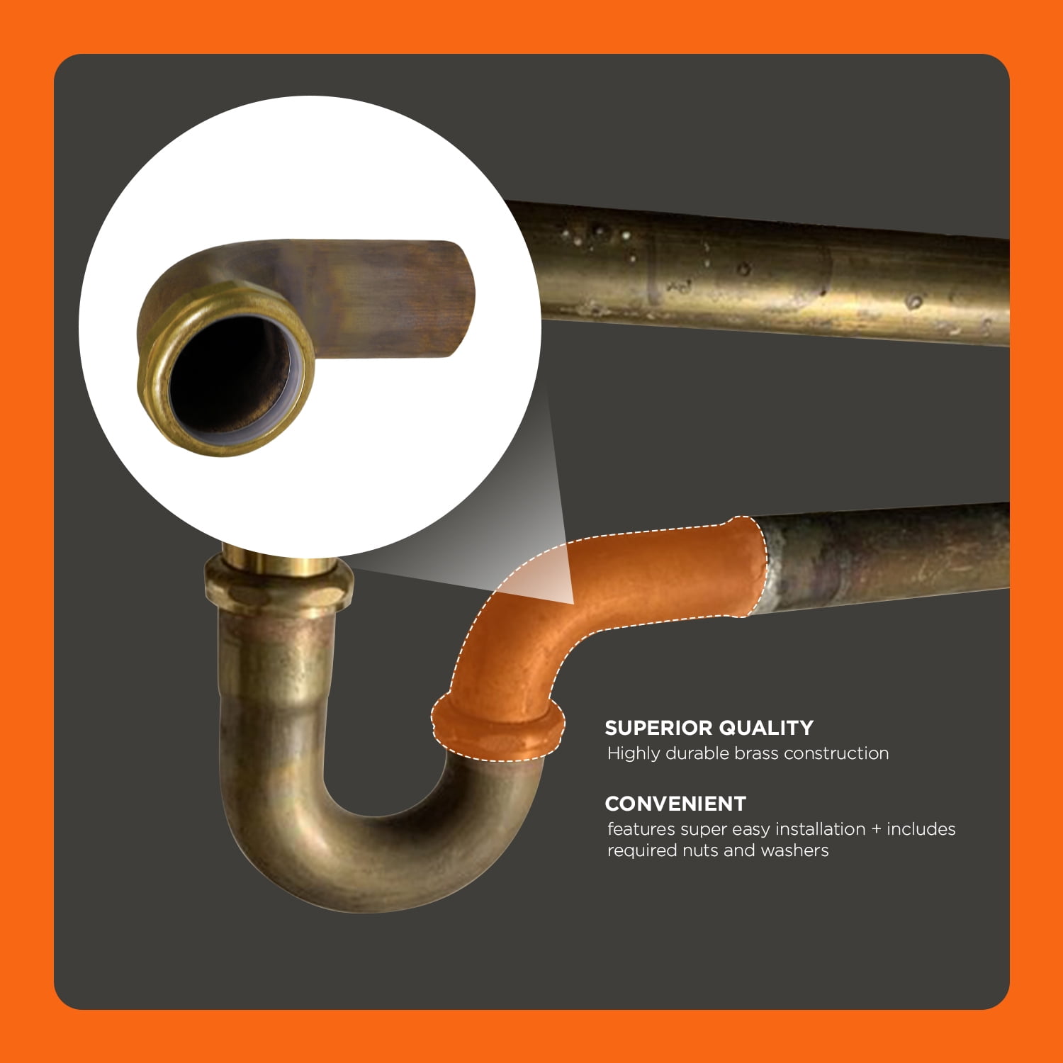 Highcraft 20-19242 Slip Joint Waste Bend for Tubular Drain Applications, 1-1/2 in. x 24 in., 20GA Brass