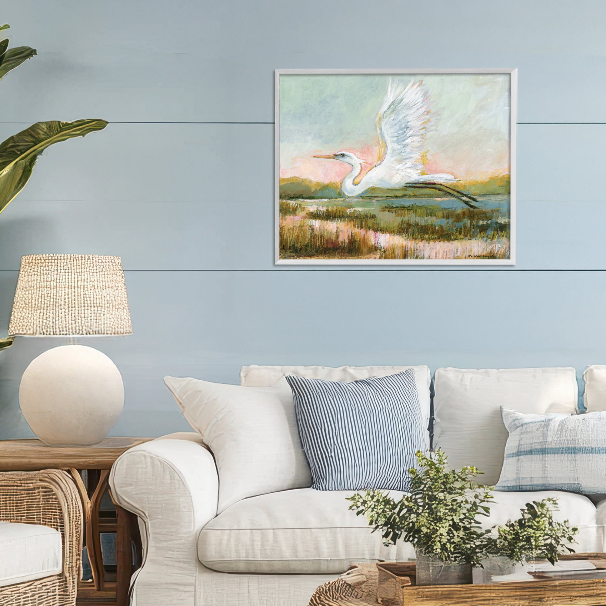 Stupell Industries White Heron Flying White Framed Giclee Art, design by Susan Winget