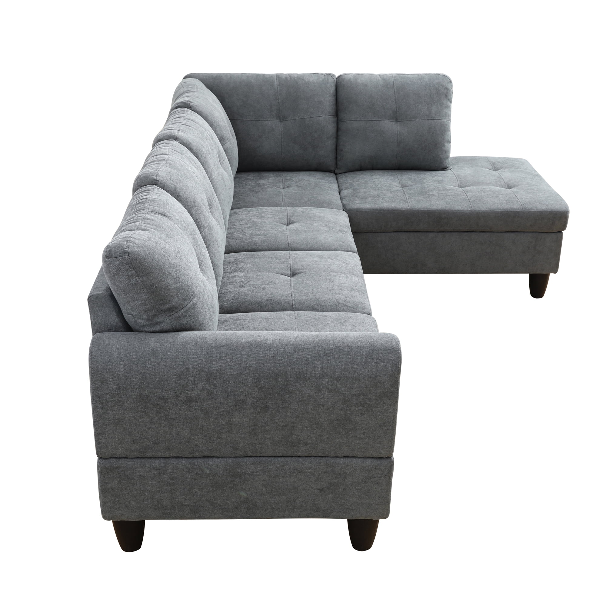 MAYEERTY 97" Modular Couches Fluffy Fabric Sectional Sofa Set for Living Room with Reversible Chaise & Storage Ottoman, Dark Grey (Left)