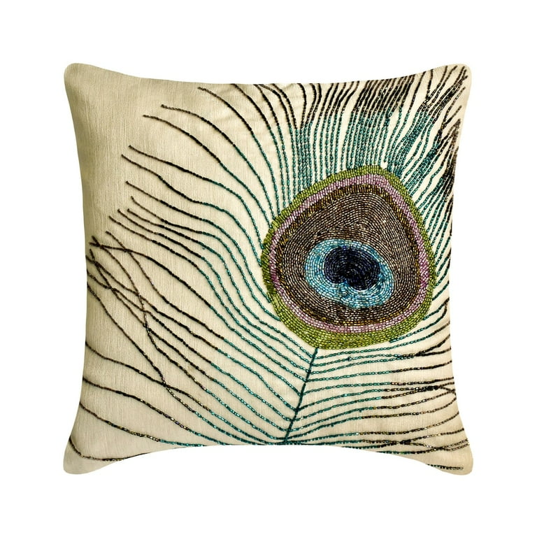 Euro Pillows Decorative Blue 26 x26 65x65 cm Euro Pillow Covers Velvet Peacock Feather Beaded Euro Pillows For Sofa Nature Floral Pattern Art Deco Style Bird Of Juno Walmart