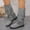 #378-Gray, variant on Woman's Western Boots, Fashion Casual Winter Design with Solid Color Vintage Style, Versatile Fringed Mid-Calf Mid-Heel Tall Shaft for Daily Wear and Country Outfits