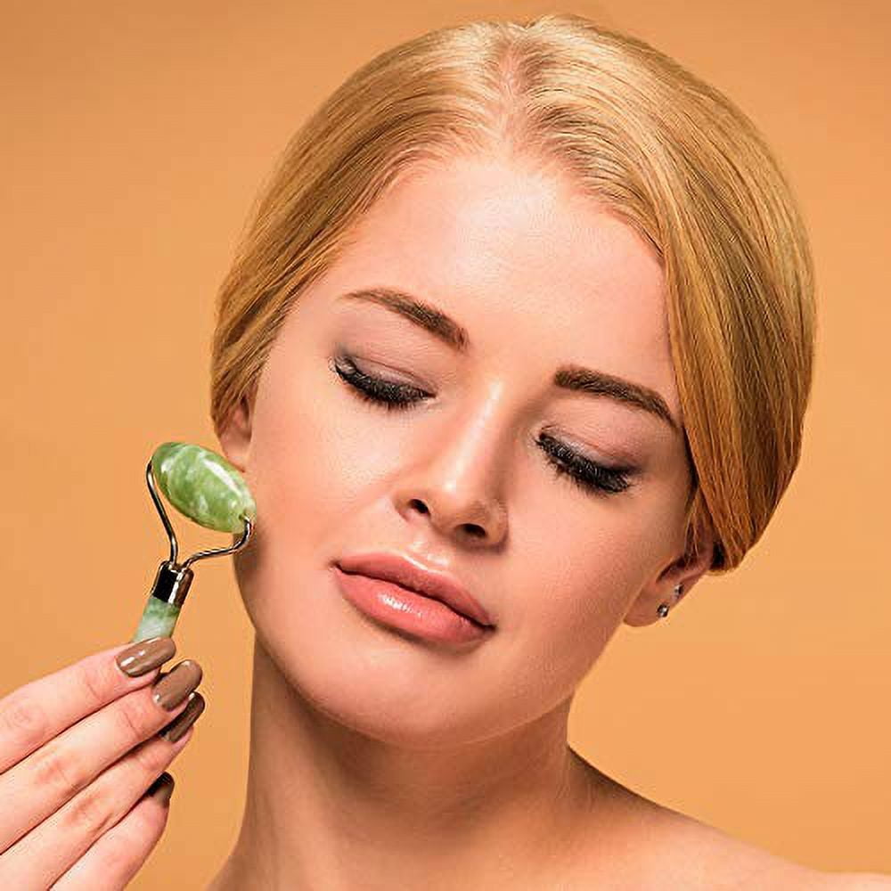 Face Roller Massager - Real Crystals and Gemstones - Massaging Tools for Face, Eyes, Chin, Neck and Anti-Aging - Gua Sha Alternative (Picture Jasper)