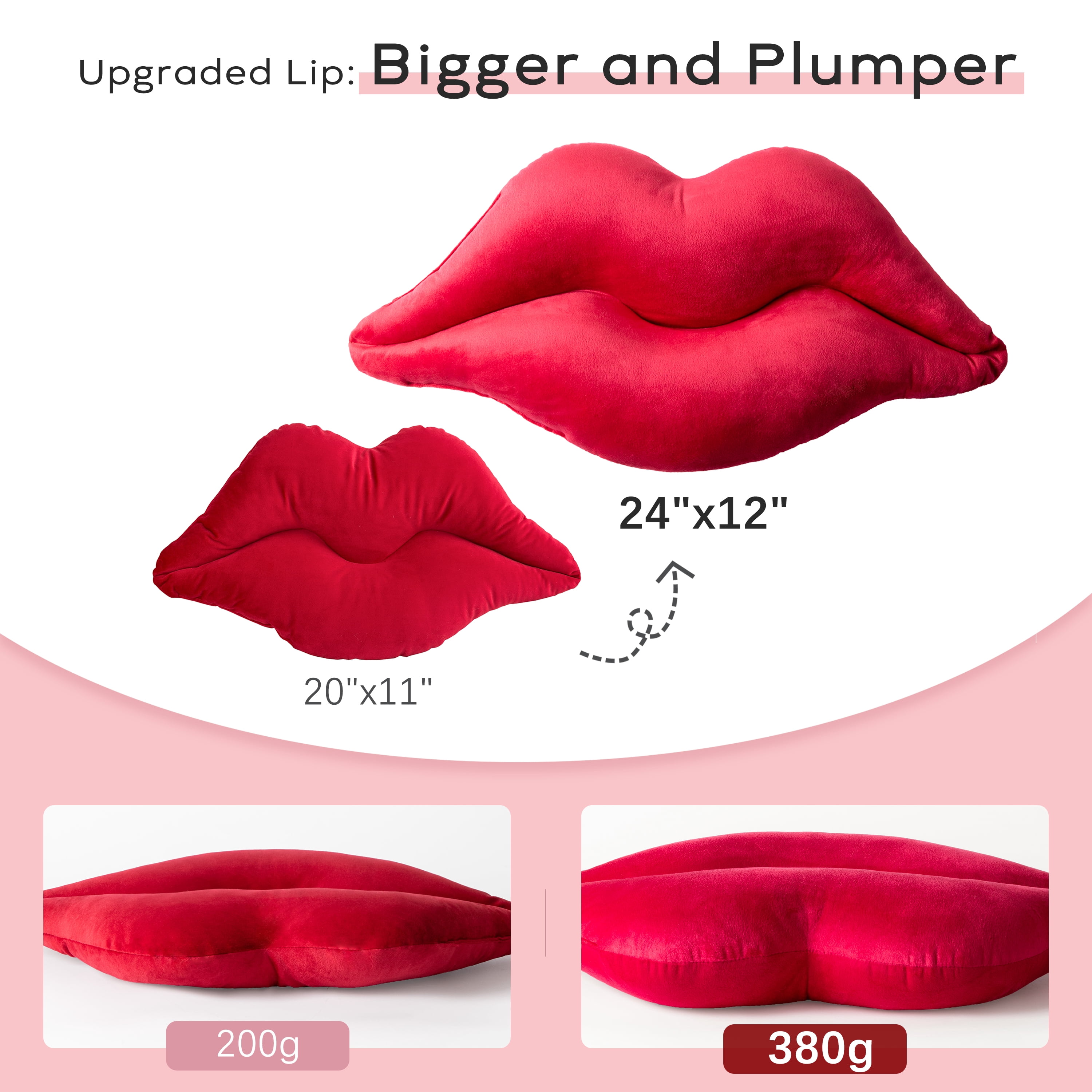 Phantoscope Lips Throw Pillows Smooth Soft Velvet Cushion with Insert Included, Decorative Lumbar Pillow for Couch Bed Living Room, Red, 24 x 12 Inches