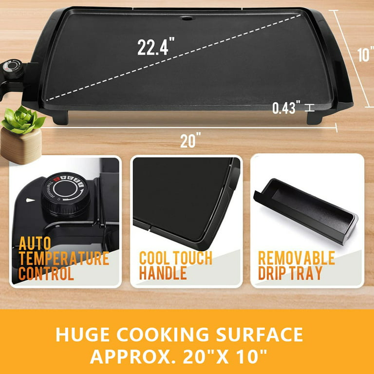 Family-Sized Large Nonstick Electric Griddle for 8 Pancakes/Eggs