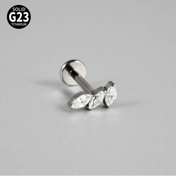 G23 Titanium Micro Pave Cubic Zirconia Cartilage Earrings Internally Threaded Labrets Stud Tragus Stud Flat Back Earring Rhombus Stainless Steel Color 8mm Pin: 1.2mm