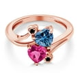 thumbnail image 3 of Gem Stone King 18K Rose Gold Plated Silver Persian Blue Moissanite Pink Created Sapphire and Black Diamond Ring for Women (1.63 Cttw, Heart Shape 6MM, Gemstone Birthstone, Size 7), 3 of 6