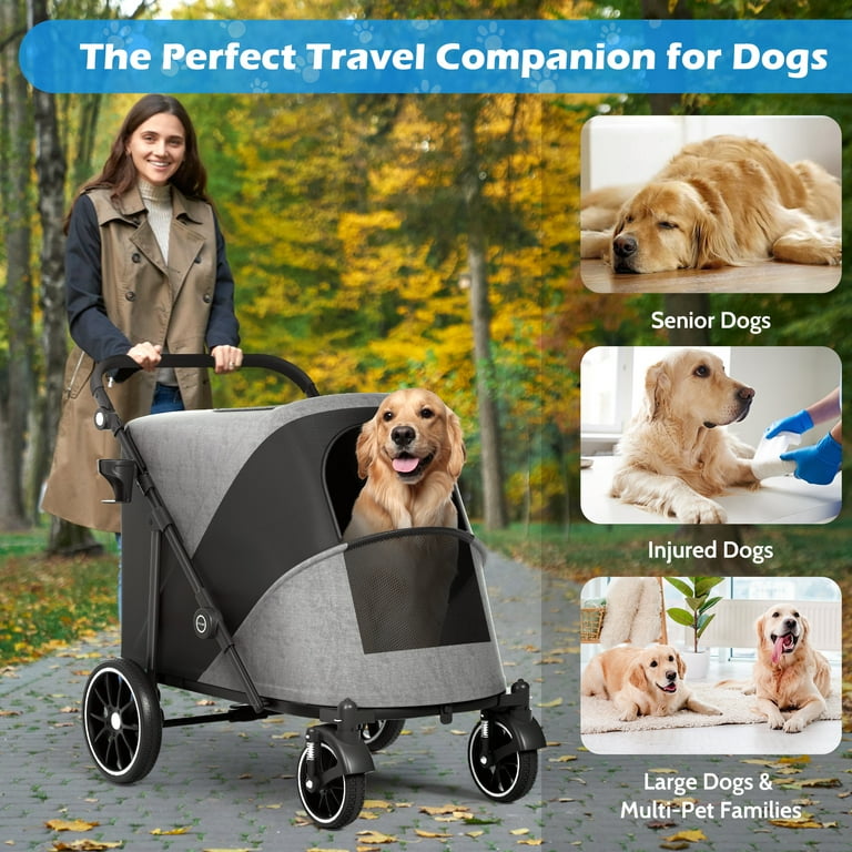 ZOOLIKE XL Double Dog Stroller, Foldable 4-Wheel Pet Carriage