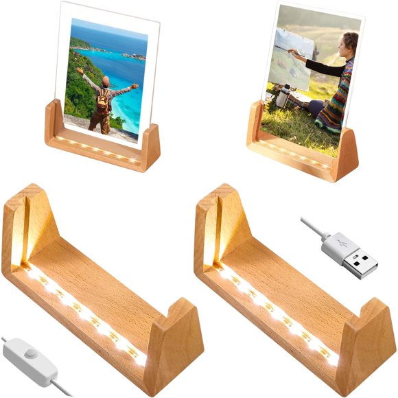 HUGFEGWE Wooden LED Light Base, USB Wooden Lighted Base Light Display Stand for Acrylic Plaque Photo Picture Frame Anniversary Memorial Birthday Valentines Gifts for Couples Him Her CA919-136828