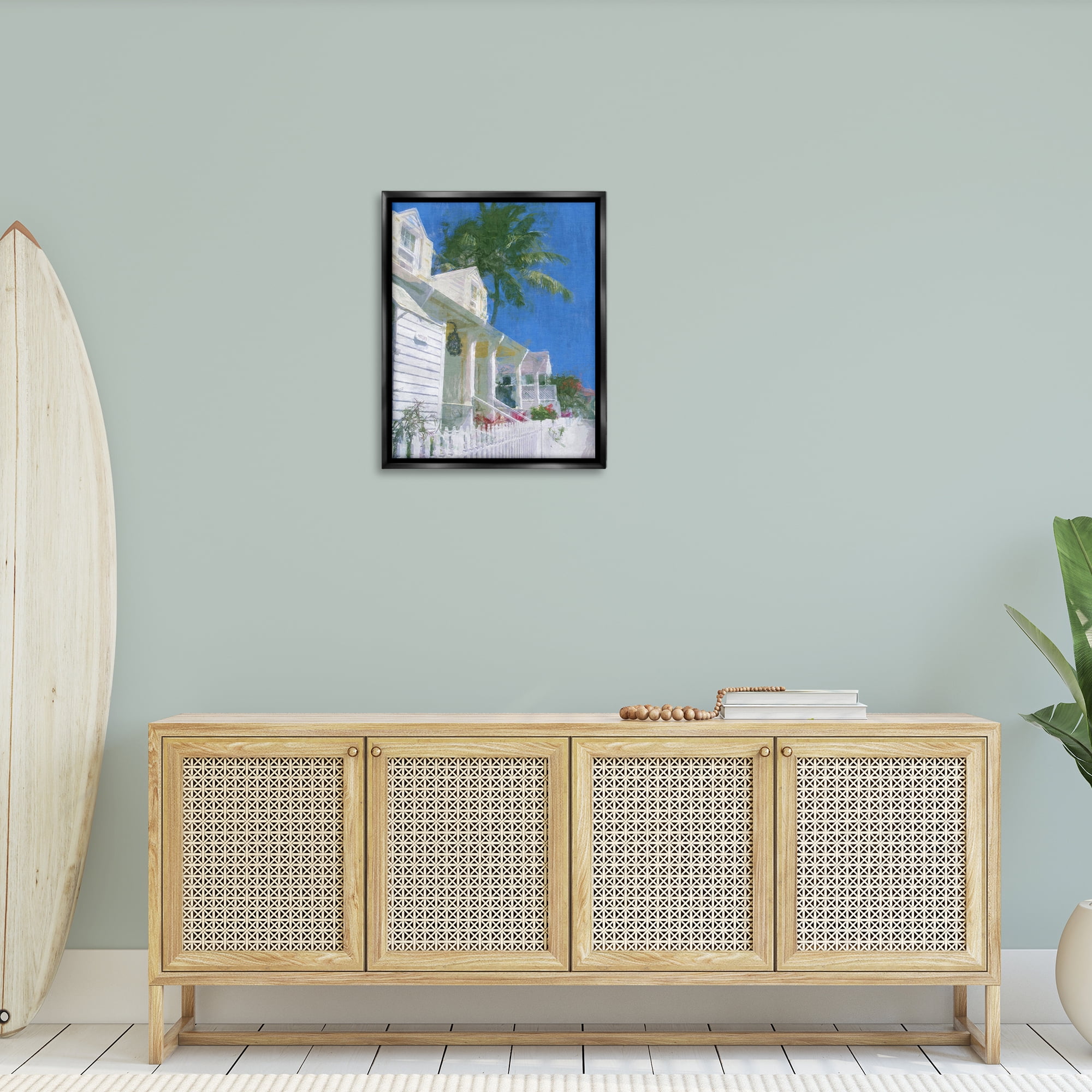 Stupell Industries White Coastal Cottage Coastal Painting Black Floater Framed Canvas Art Print Wall Art, 25 x 31