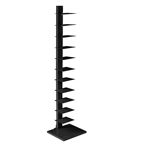 SEI Furniture 65 Inch Freestanding 12 Tier Metal Spine Tower Book Shelf, Black