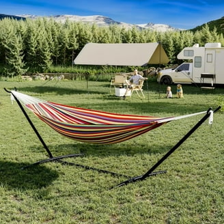 SZHLUX Double Hammock with Stand, 450lb Capacity, Cotton Fabric