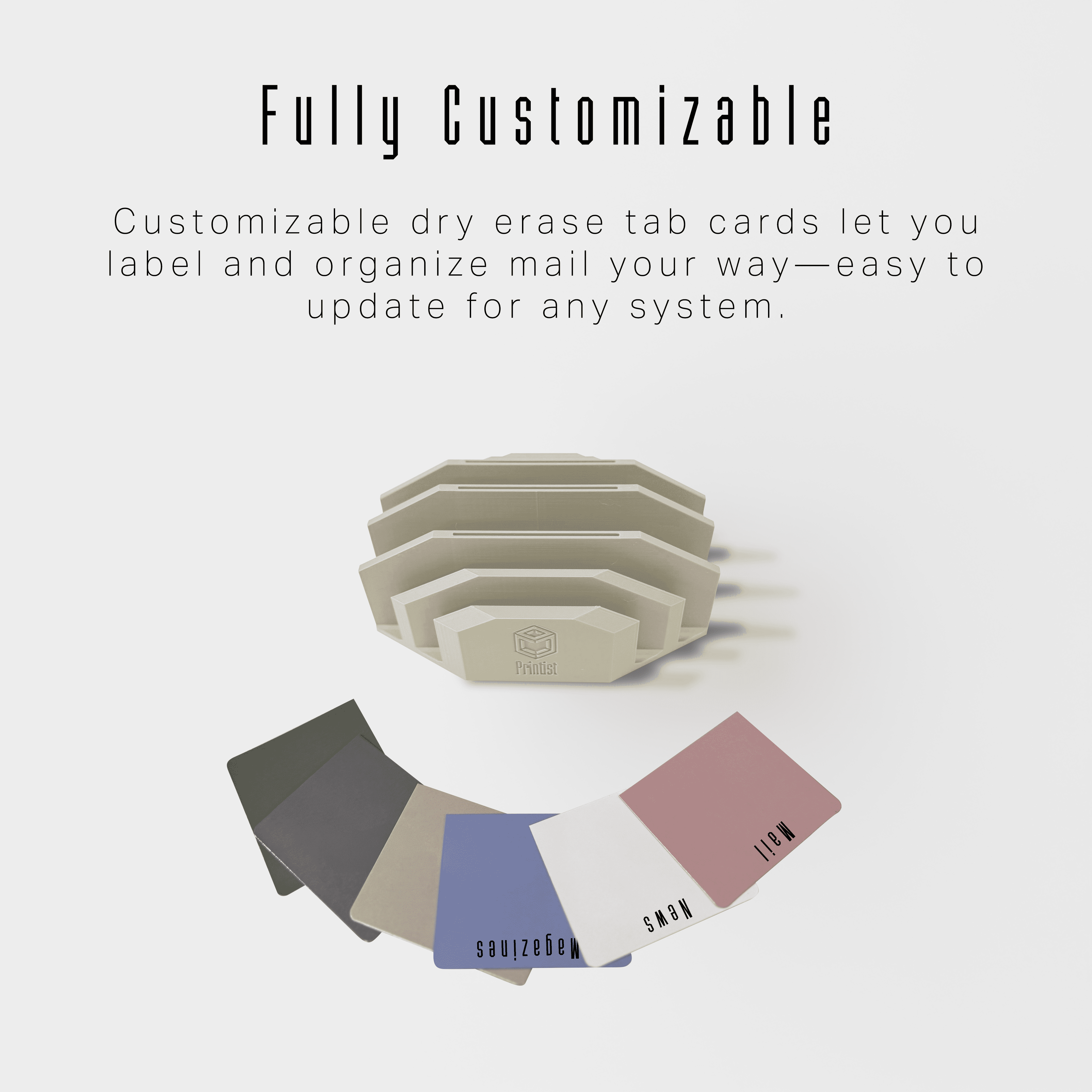 Modern Minimalist Mail Organizer (Bone White) – Compact Desk Mail Holder with Tabs & Small Storage– 3D Printed in Multiple Colors