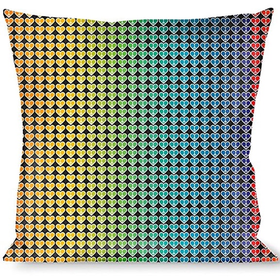 Buckle-Down Throw Pillow - Peace Hearts Repeat Fill Black Rainbow