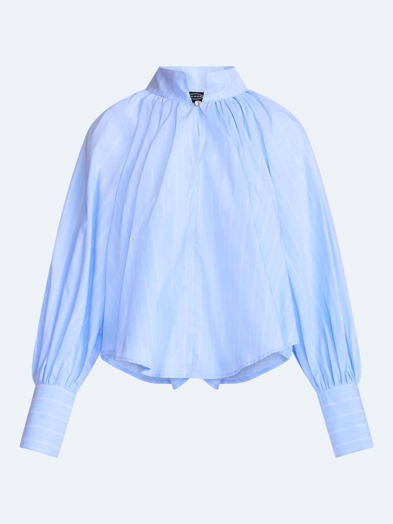 Scoop Flowy Volume Cotton Blouse, Blue, S, 100% Cotton - Walmart.com