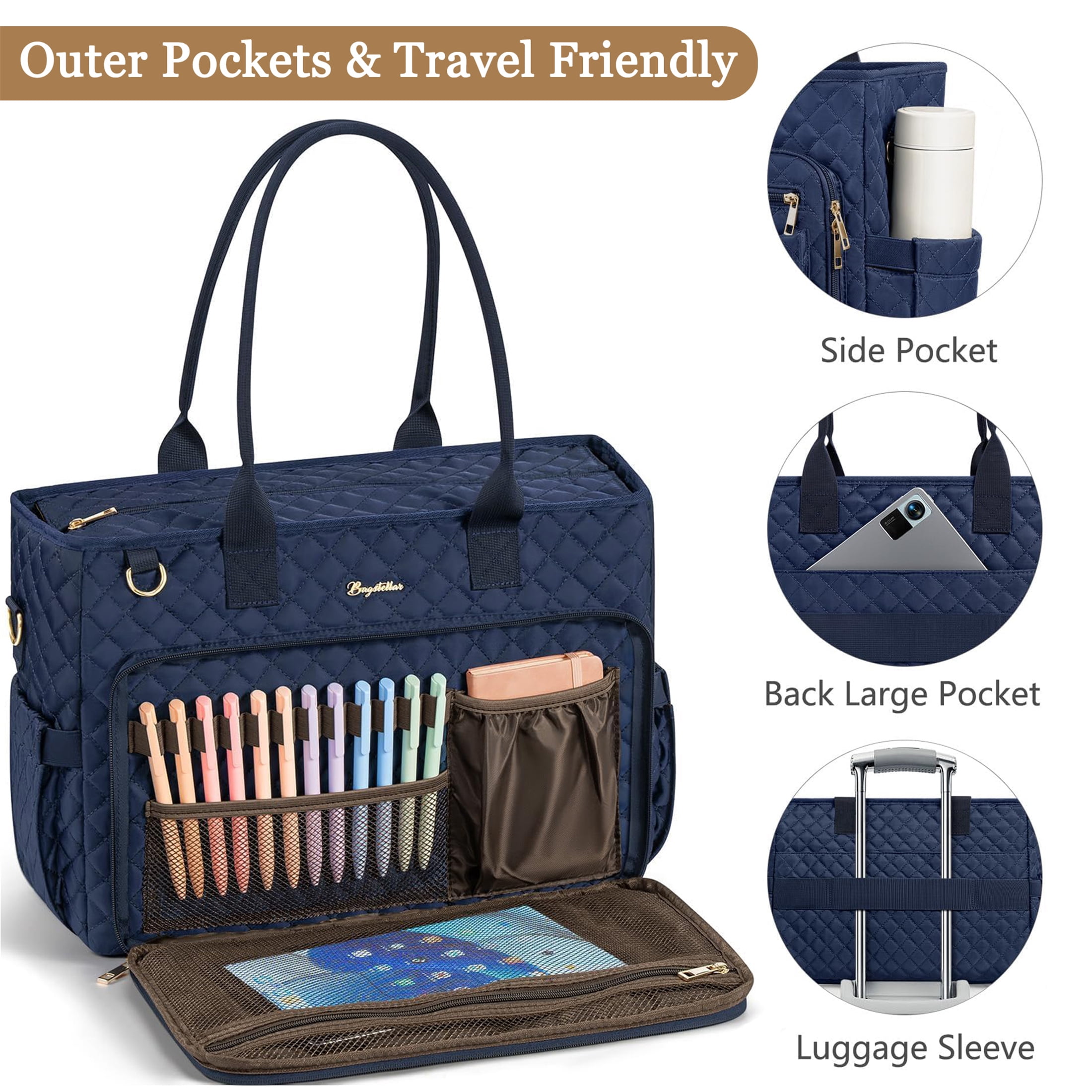 Teacher Tote Bag 15.6 inch Laptop Bag for Women, Work Bags Nurse Bible Bag Quilted Lightweight Laptop Tote Computer Briefcase for School Travel Office College, Dark Blue