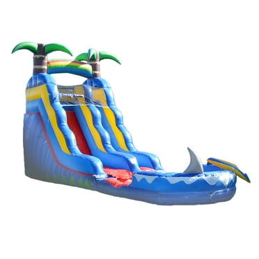 HeroKiddo 15FT Shark Commercial Grade Inflatable Water Slide with Splash Pool for Kids and Adults (with Blower), Wet Use, Summer Games
