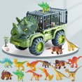 thumbnail image 2 of Juguete de camión de dinosaurio para niños, juguetes de transporte de dinosaurios con 15 figuras de dinosaurios, 1 huevo de dinosaurio y árboles, reutilizable, de gran tamaño, transportador de vehícul, 2 of 10
