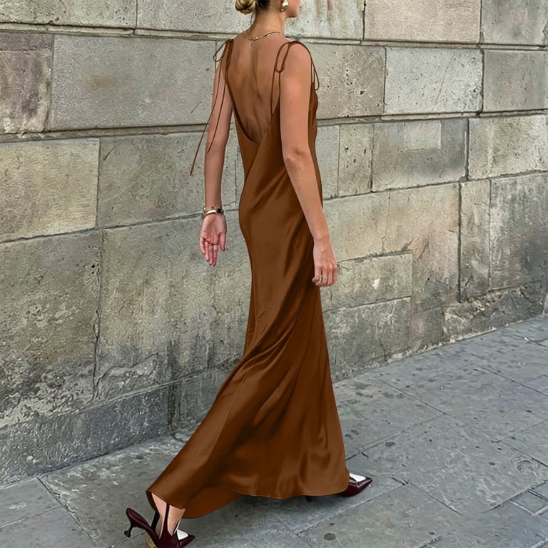 brown strappy maxi dress Women's Cotton Satin Spaghetti Strap Backless Tie-Wrap Solid Color formal Casual Dress XXL(XXL) price-75-100 These Are the Jacket-and-Dress Shoe Size (US):15 this maxi dress moves