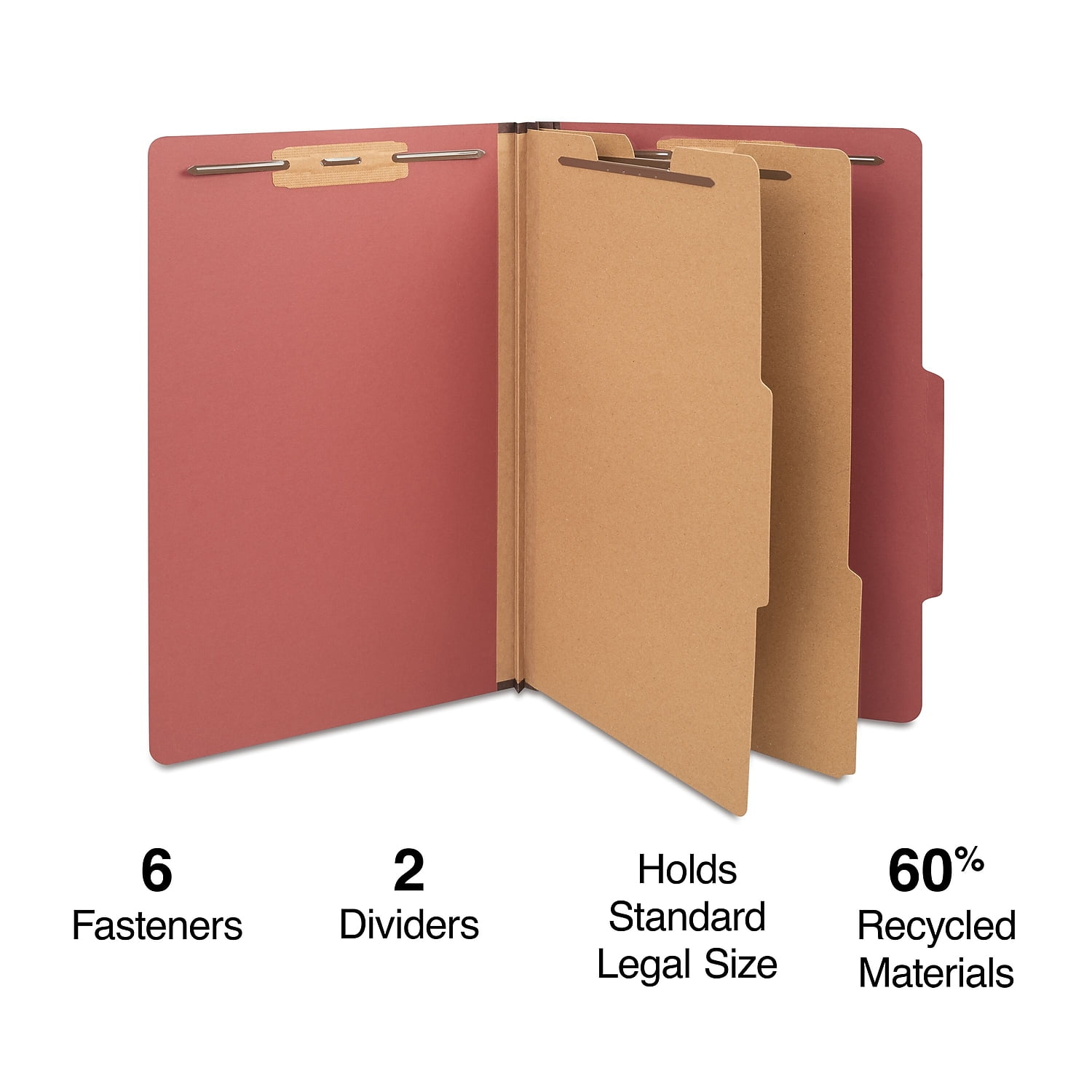Staples Pressboard Classification Folders 2/5-Cut Top Tab Lgl Brick Red 20/BX 614422