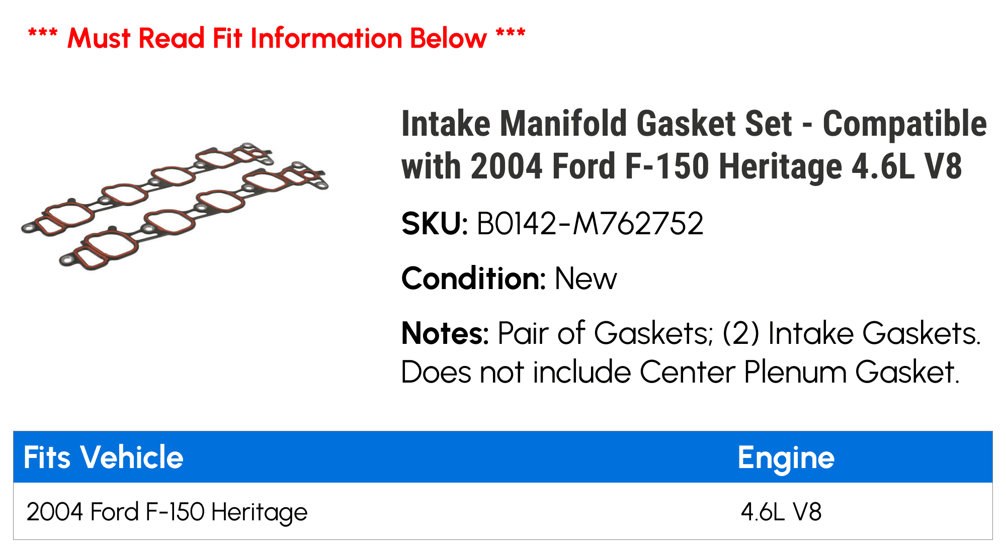 Intake Manifold Gasket Set - Compatible with 2004 Ford F-150 Heritage 4.6L V8
