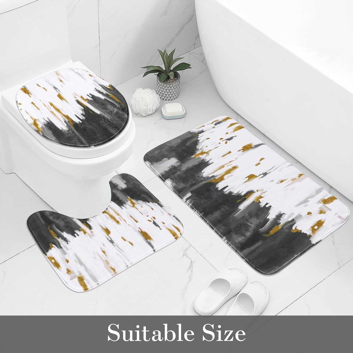 Zrodlmo Abstract Black Ombre Fabric Shower Curtain and Rug Sets, 16pc Modern Bathroom Curtain Sets, 72" x 72", Black