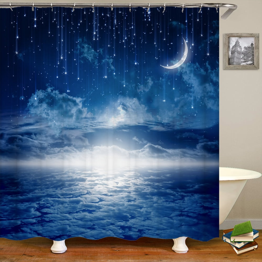 Moon Earth Starry Sky pattern Shower Curtains Waterproof Bathroom Decor