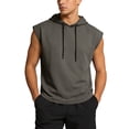 thumbnail image 2 of Mens 2026 Vintage Washed Sleeveless Hoodie Tank Top Cotton Muscle Workout Gym Streetwear Shirt Gray L, 2 of 8