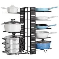 Lonian Pot and Pan Organizer Rack,  Pan Lid and Bakeware Holder for Cabinet and Countertop,  8 Adjustable Compartments, Black