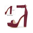 thumbnail image 2 of BLISSFUL STEP Women's Shoes Faux Suede Platform Block Heel Ankle Strap Buckle Open Toe Sandals Burgundy 10.5, 2 of 6