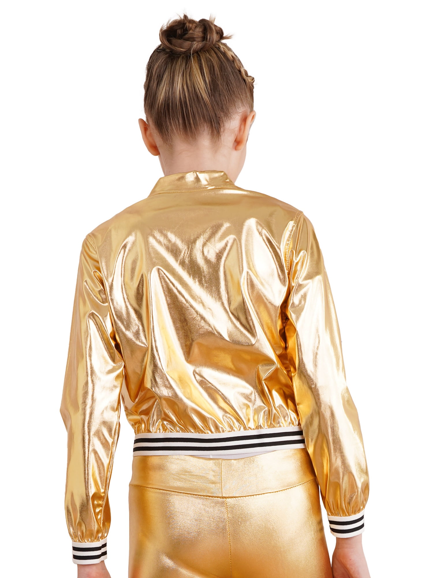 inhzoy Kids Girls Metallic lightweight Zip-Up Bomber Jacket