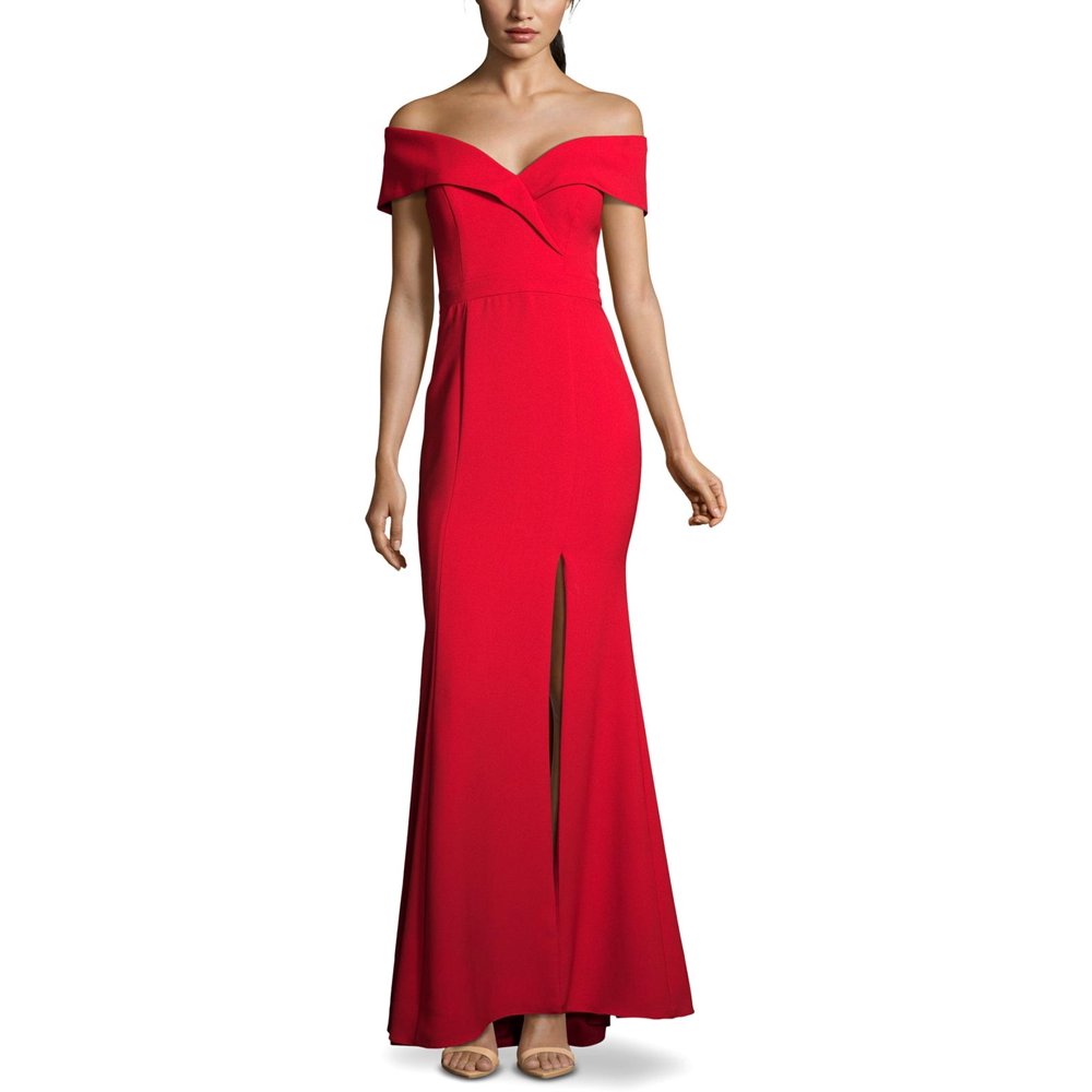 side ruched double strap crepe gown xscape