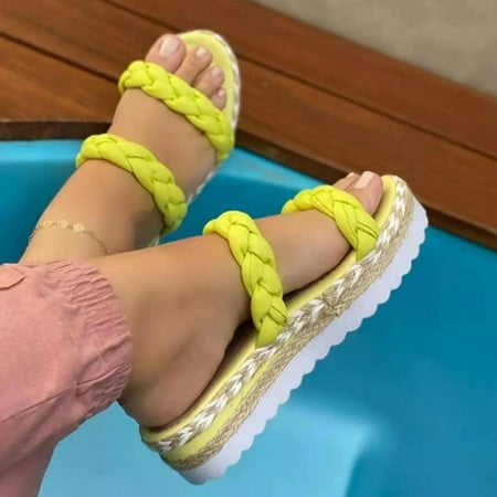 

YOTAMI Slippers for Women Women Solid Flat Open Toe Slippers Shoes Comfy Sandals Casual Comfortable Beach Sandals Yellow