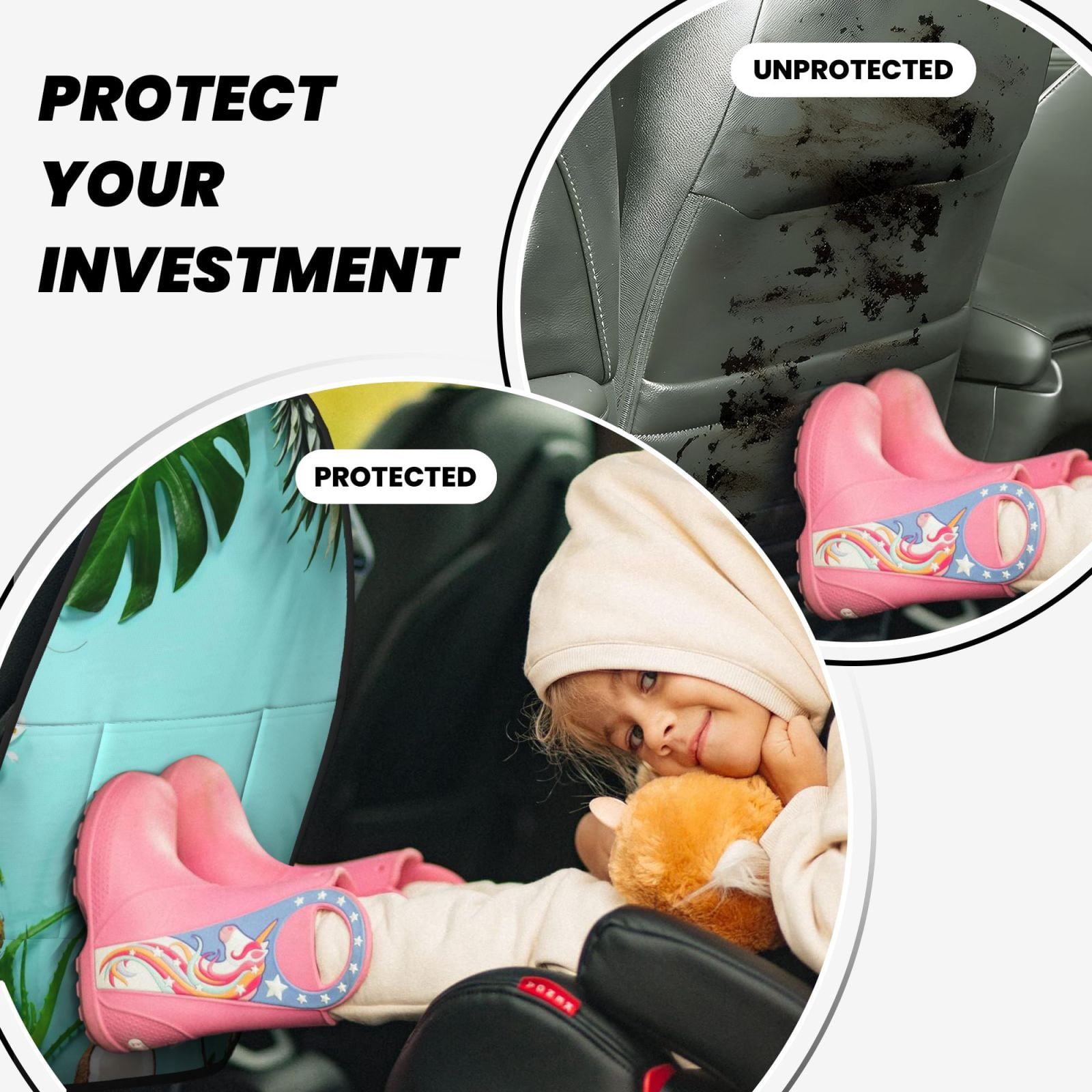 Xecao Tropical Pineapple Pattern Car Seat Back Protector 2 Pack Large Capacity Pocket, Kick Mats Back Seat Protector