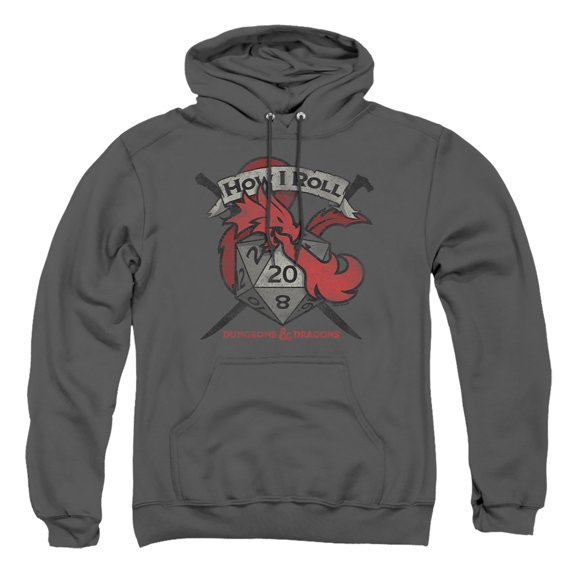 Dungeons and Dragons How I Roll D and D Unisex Adult Pull-Over Heather Hoodie, Small, Charcoal
