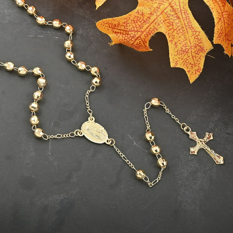 Rosary Necklace Lariat Cross Necklace in Goldtone Fashion