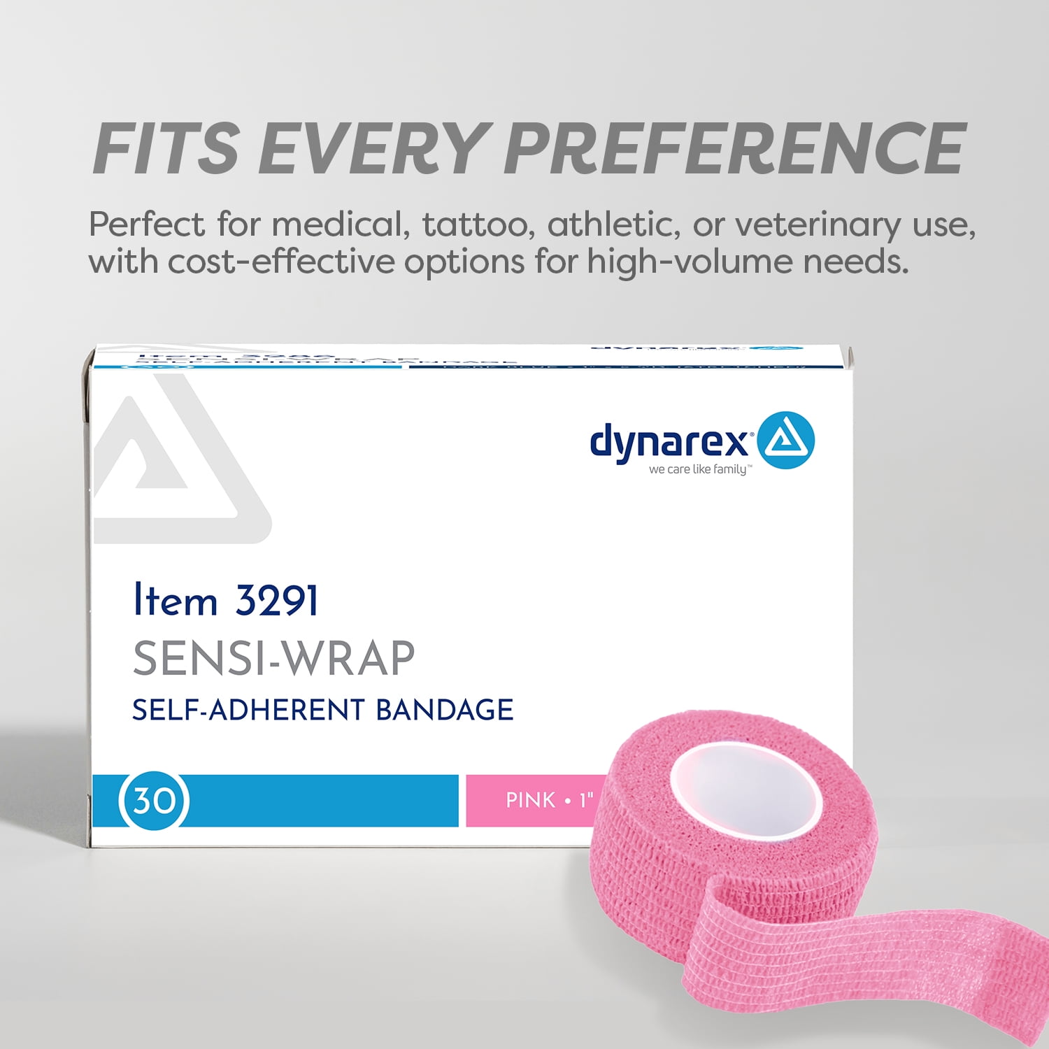 Dynarex Sensi-Wrap Self-Adhesive Bandages, 30-Pack, 1" x 5 yards, Pink, Latex, Colored Elastic Cohesive Athletic Tape, Tattoo Grip & Vet Wrap