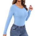 thumbnail image 3 of Women's Long-Sleeved Round Neck Rayon Slim Fit Stretch Base Layer T-Shirt Top, 3 of 9