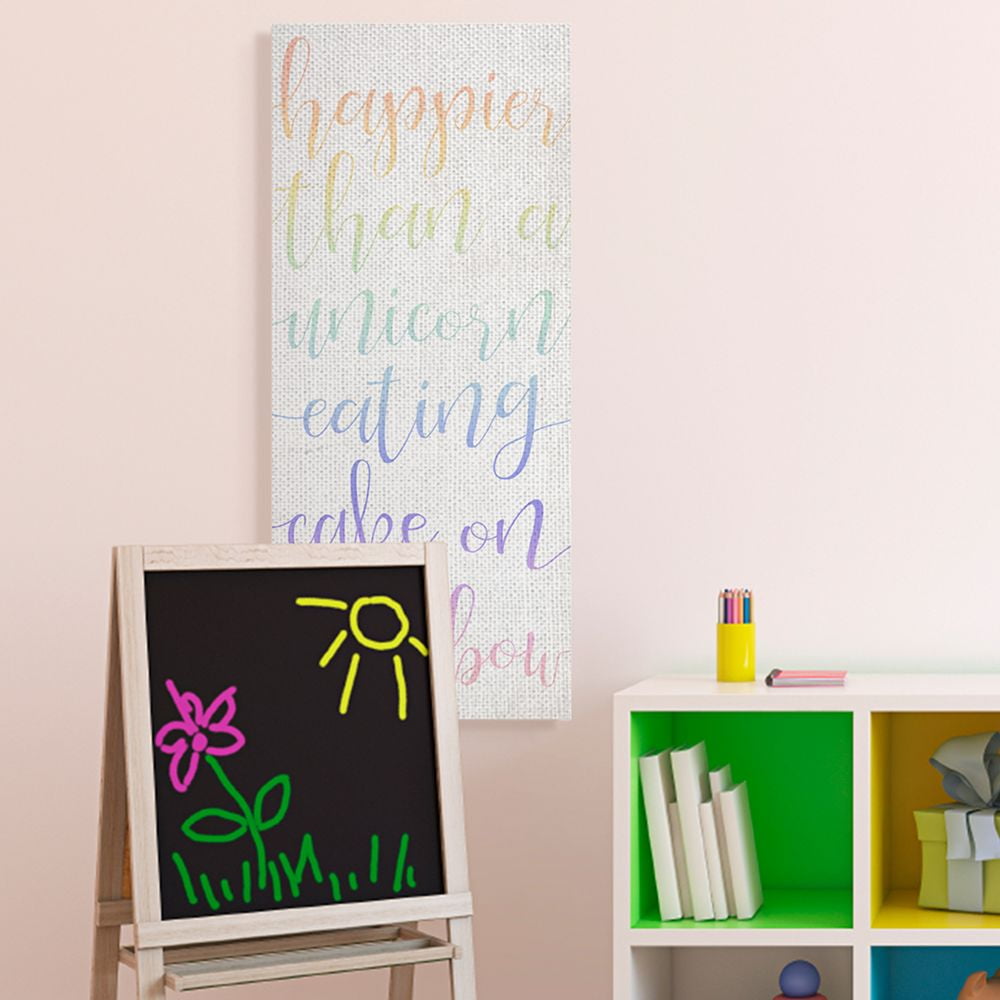 Stupell Industries Happier Than Unicorn Eating Cake Quote Rainbow Text Canvas Wall Art Design by Daphne Polselli
