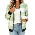 thumbnail image 6 of Women's Plaid Bomber Jacket Zip Up Wool Blend Long Sleeve Warm Fall Winter Coats with Pockets, Ribbed Details (M, Green), 6 of 7